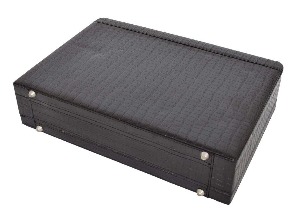 DR486 Croc Print Attache Large Briefcase Classic Faux Leather Bag Black 5