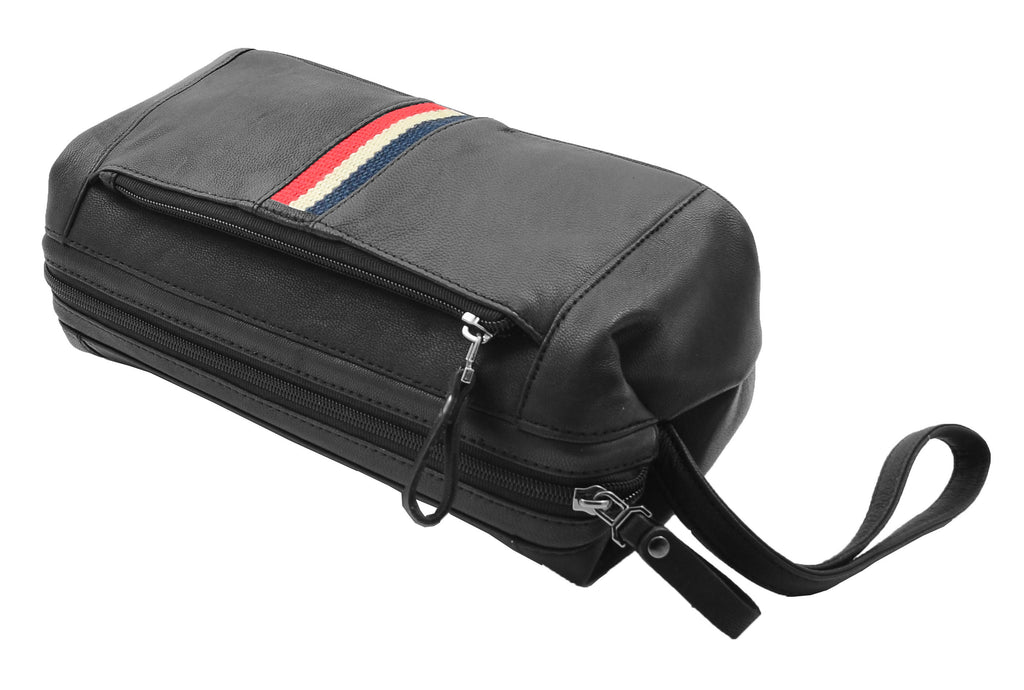 DR341 Real Leather Toiletry Wash Bag Wrist Pouch Black 5