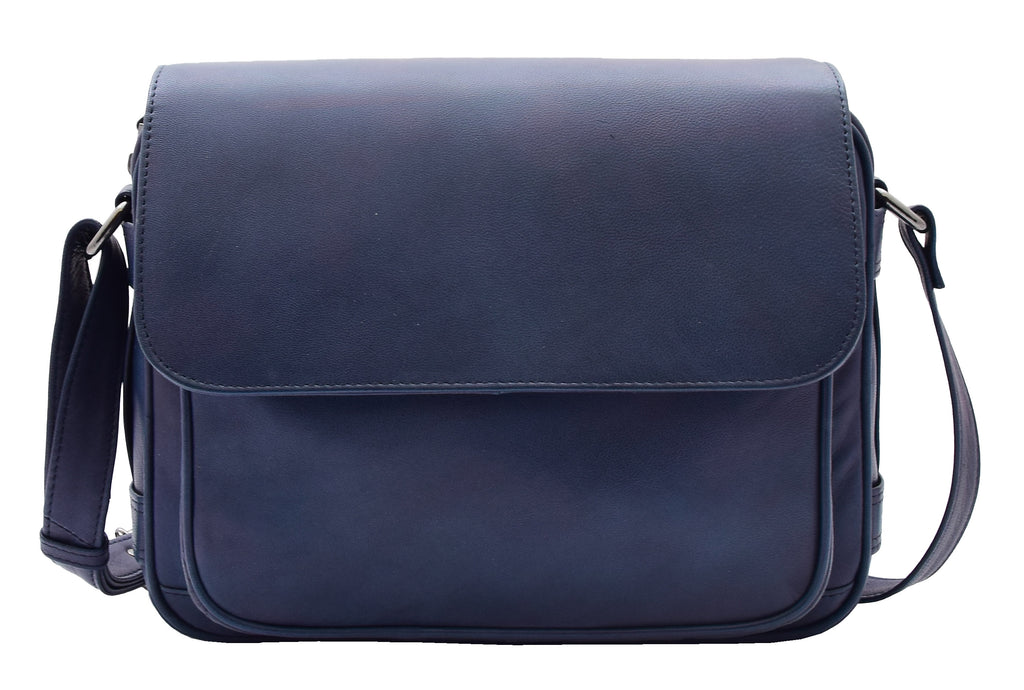 DR353 Women's Leather Cross Body Bag Casual Flap over Organiser Navy 4
