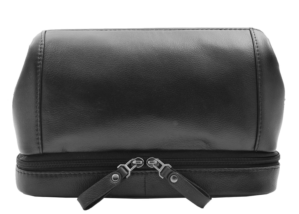 DR347 Real Leather Toiletry Wash Bag Travel Pouch Black 4