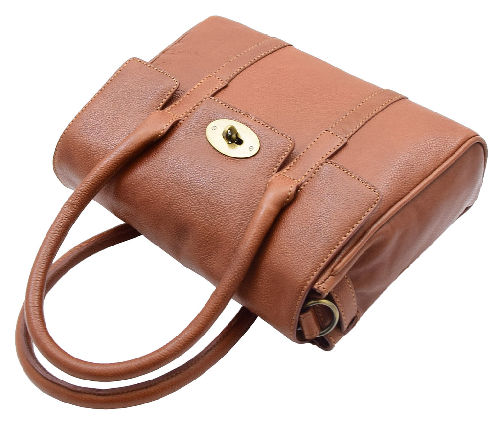 DR304 Women's Leather Shoulder Handbag Hobo Dress Bag Cognac 4