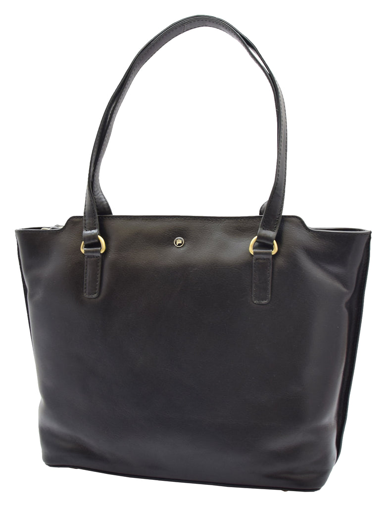 DR357 Women's Large Casual Real Leather Shoulder Handbag Black 6