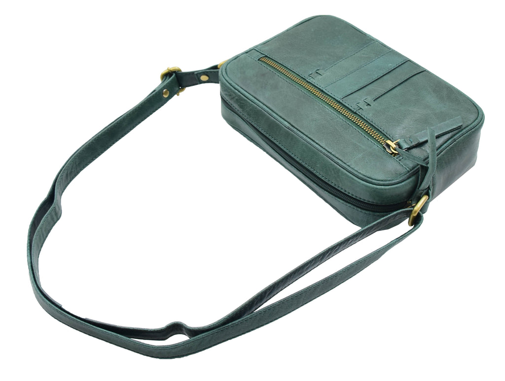DR345 Women's Real Leather Small Cross Body Bag Green 5