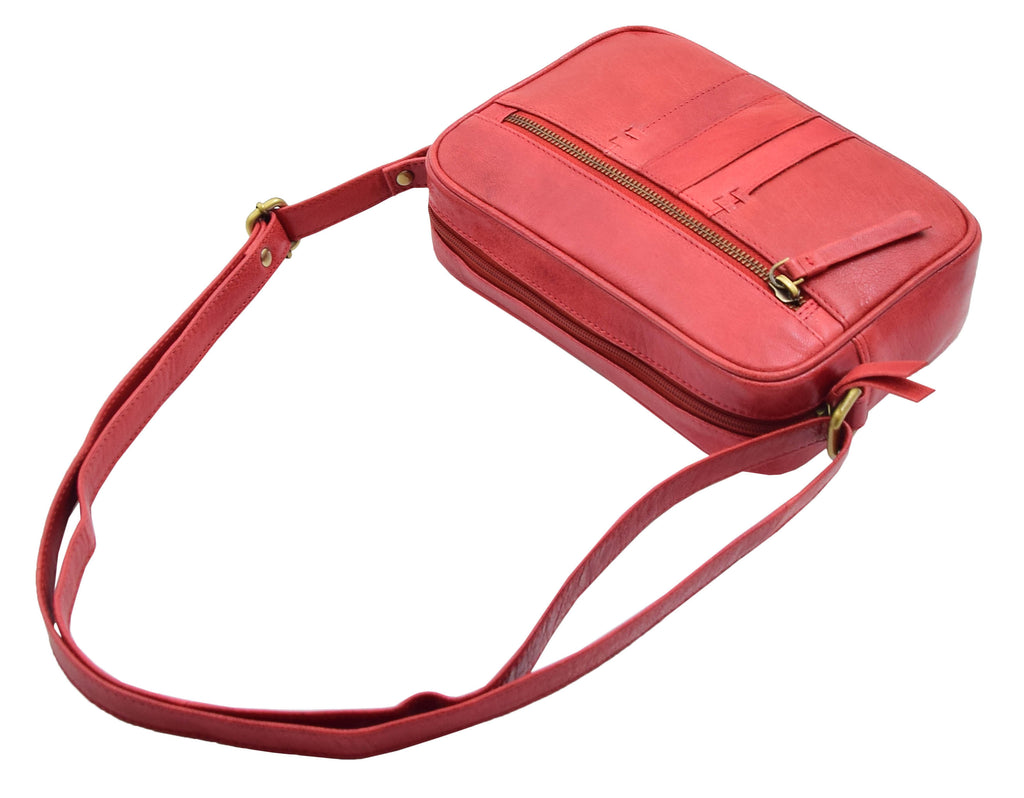 DR345 Women's Real Leather Small Cross Body Bag Red 7
