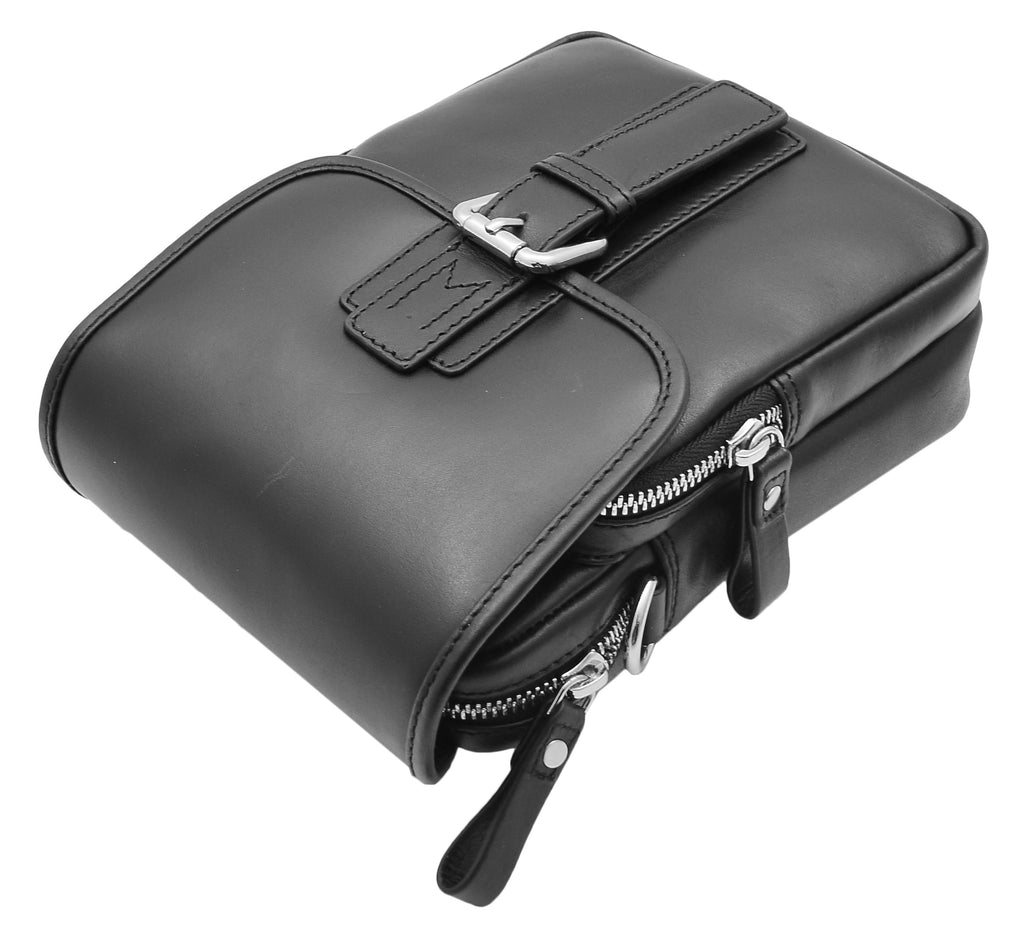 DR386 Men's Smart Crossbody Bag Genuine Leather Messenger Black 8