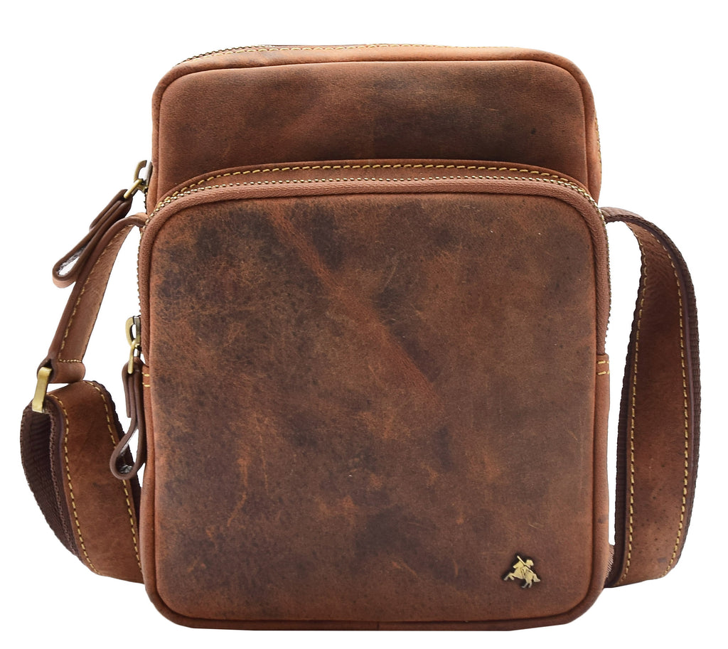DR387 Men's Smart Crossbody Bag Genuine Leather Multi Pockets Tan 4