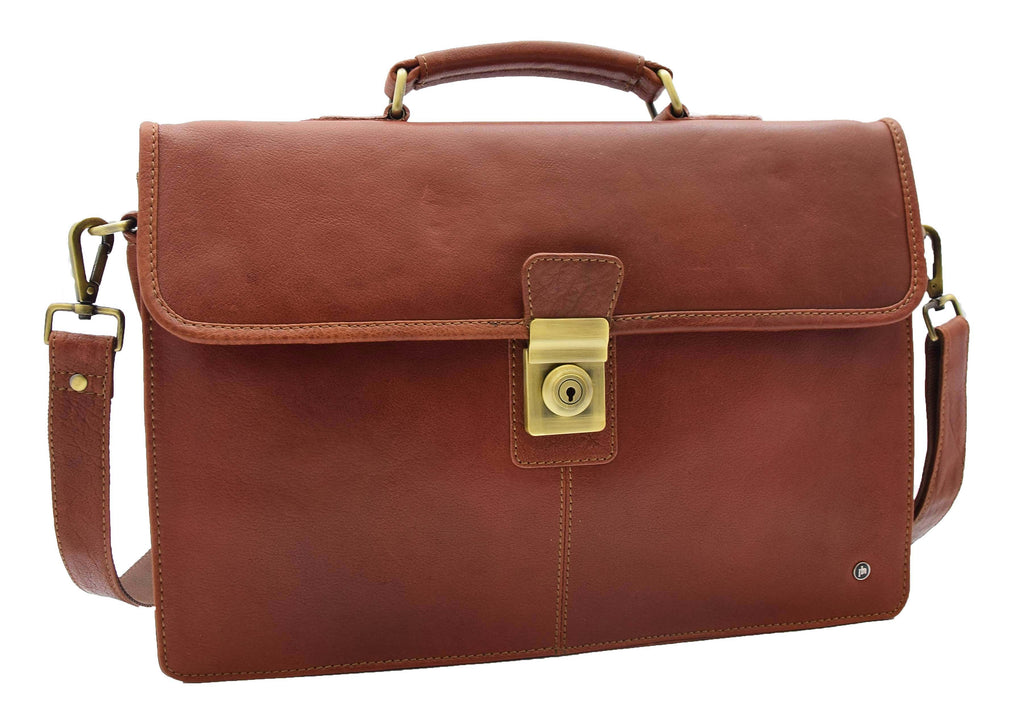 DR331 Men's Leather Slimline Briefcase Business Bag Brown 7