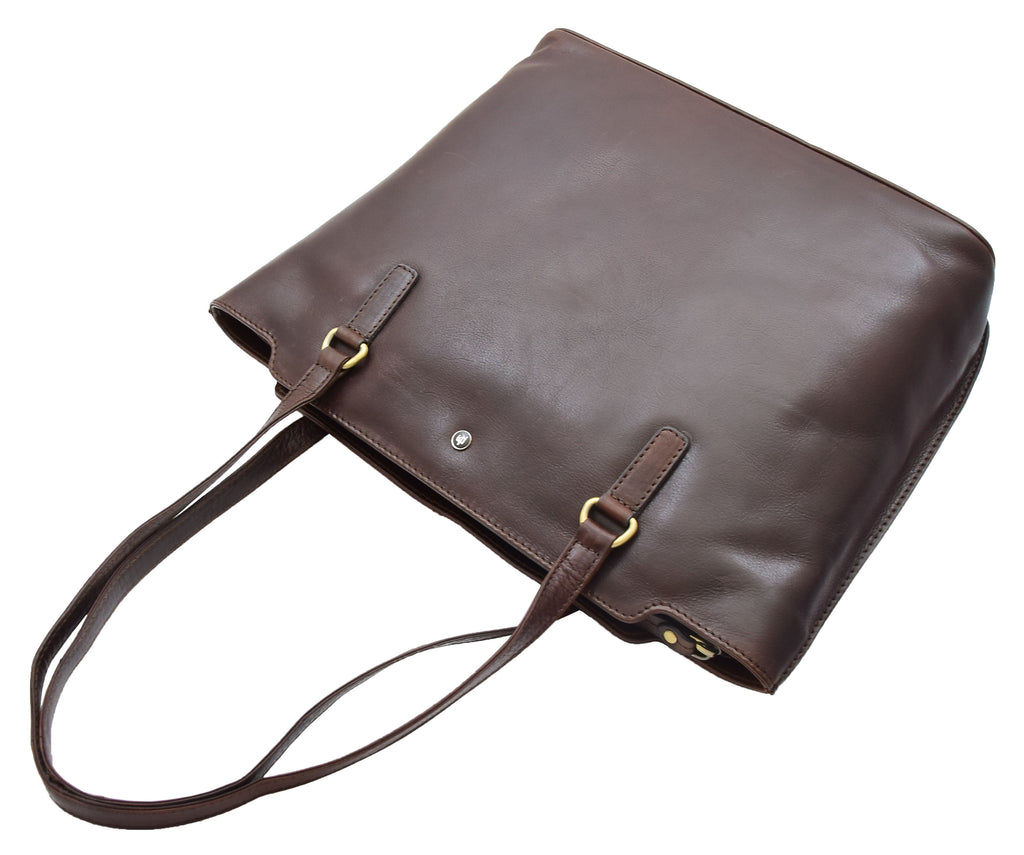 DR357 Women's Large Casual Real Leather Shoulder Handbag Brown 5