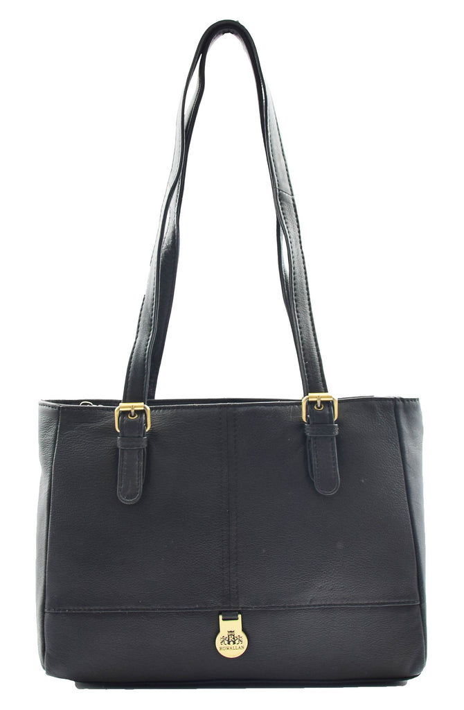 DR462 Women's Real Leather Twin Handle Shoulder Bag Black 2
