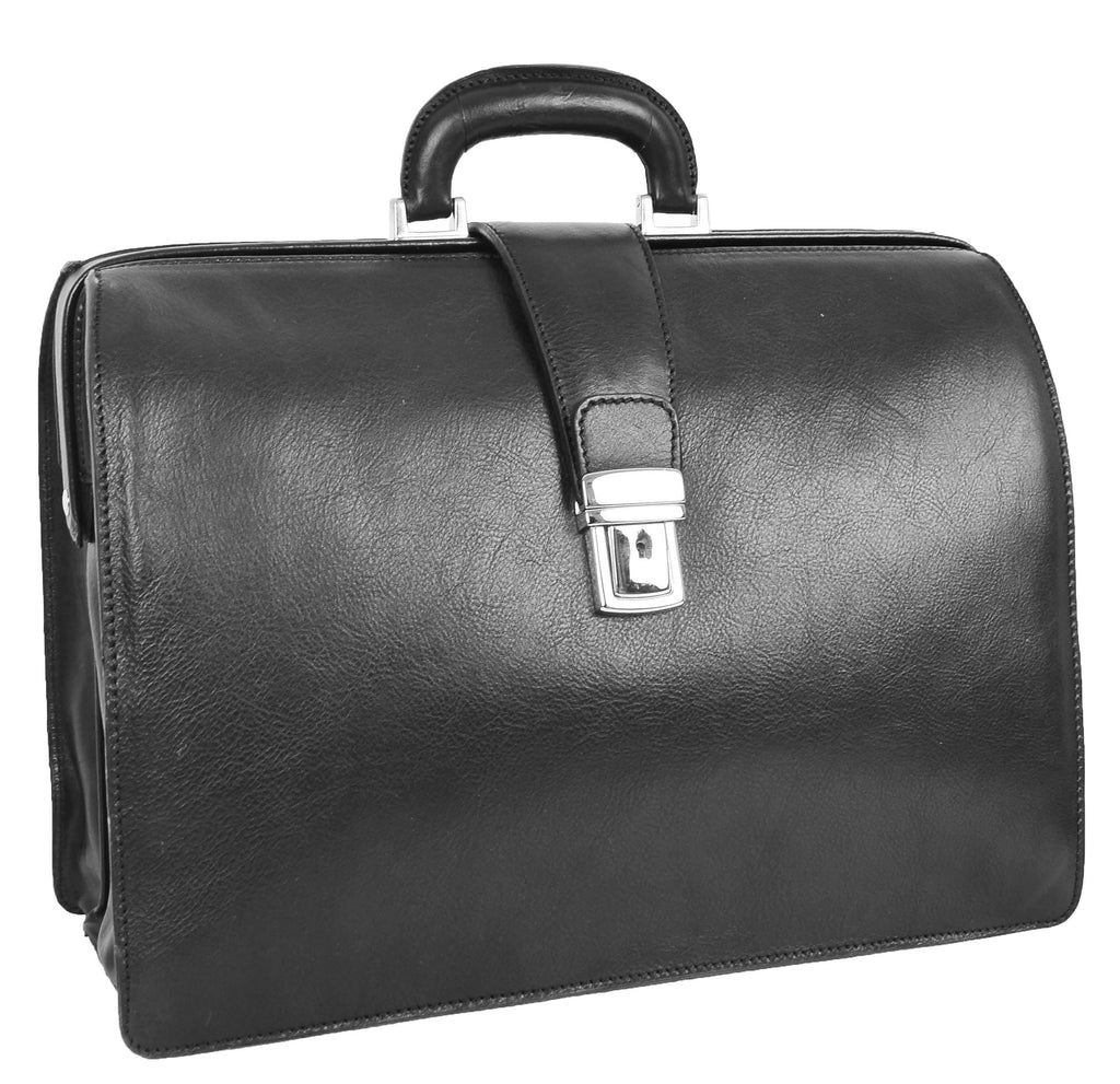 DR479 Real Leather Doctors Briefcase Gladstone Bag Black 2