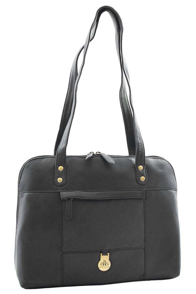 DR461 Women's Real Leather Zip Around Shoulder Bag Black 5