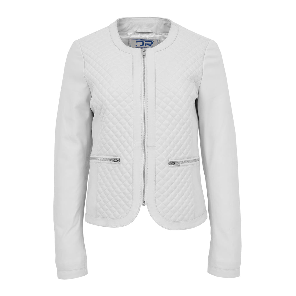 DR209 Smart Quilted Biker Style Jacket White 1