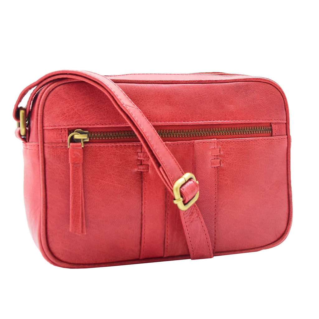 DR345 Women's Real Leather Small Cross Body Bag Red 1