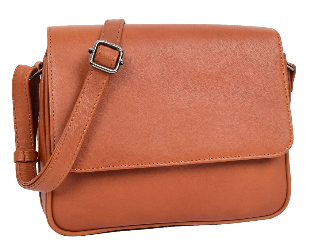 DR350 Women's Leather Cross Body Bag Casual Flap over Organiser Cognac 5