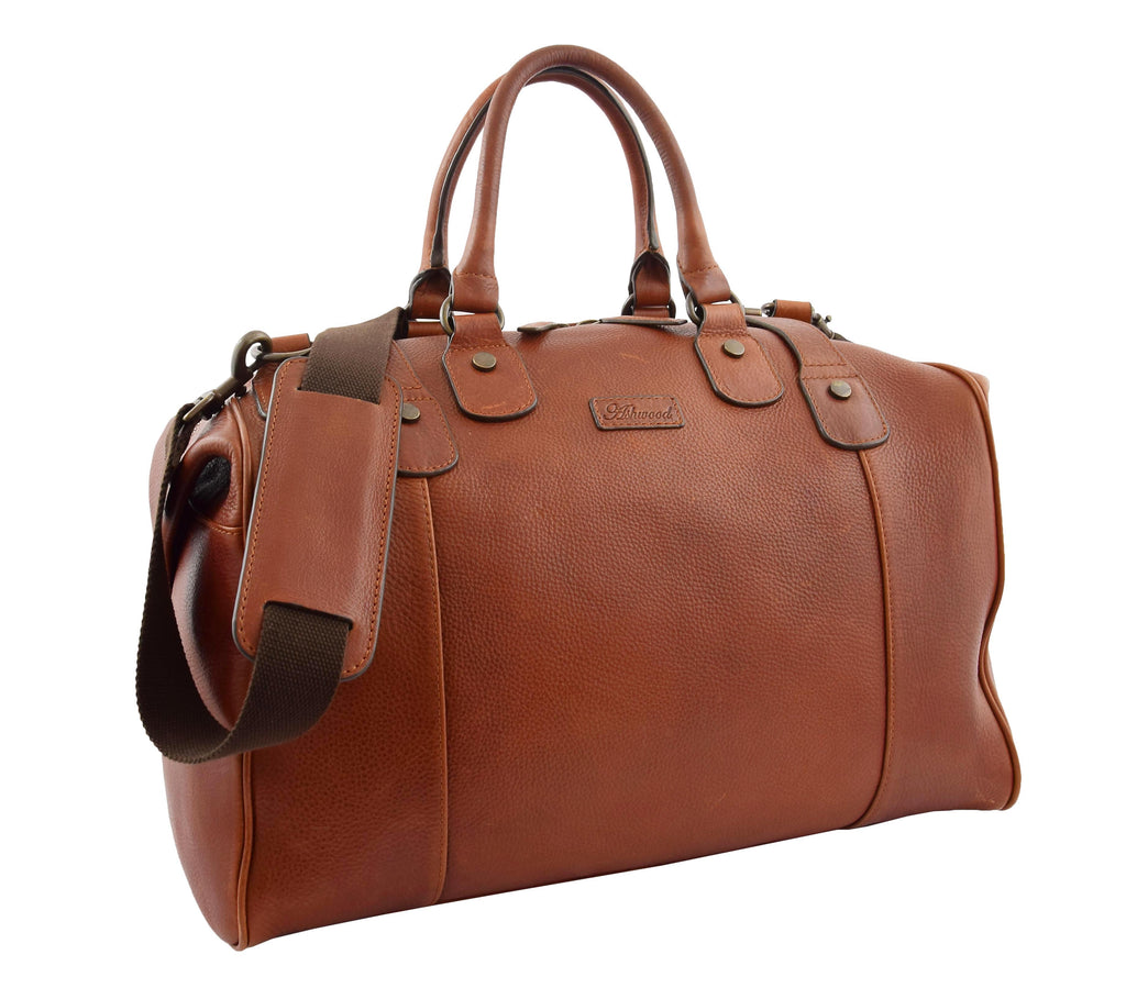 DR291 Italian Leather Travel Bag Holdall Stylish Chestnut 7