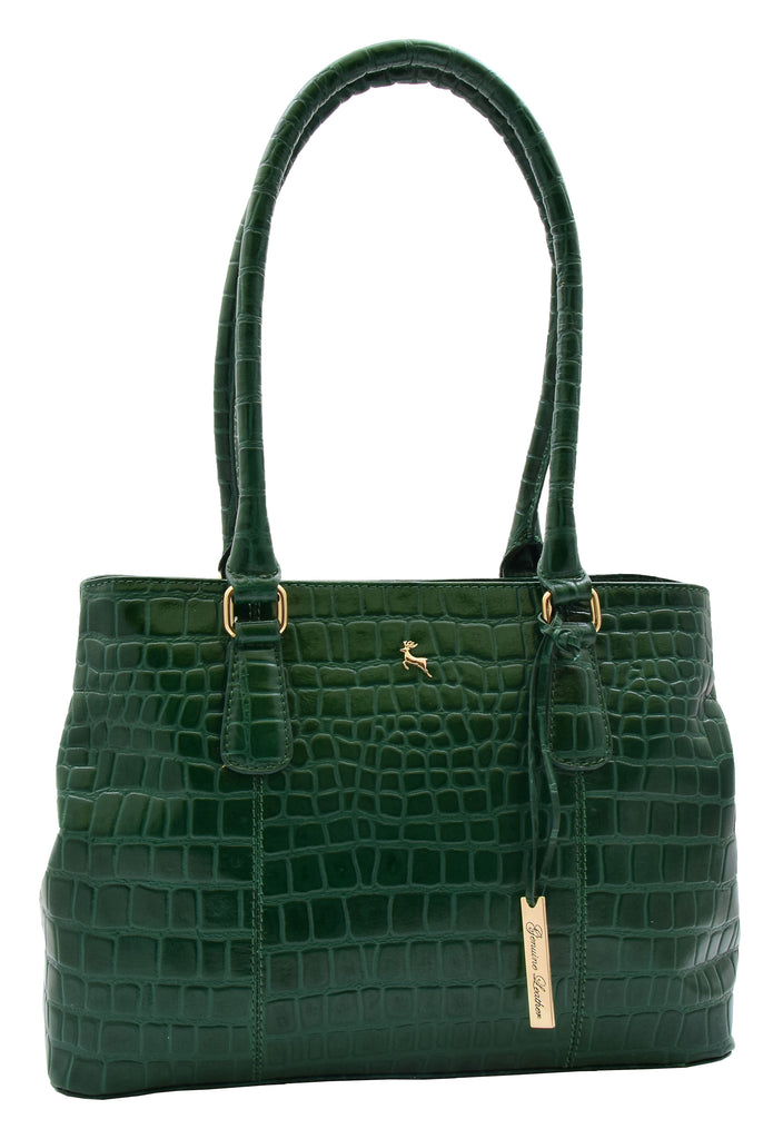 DR299 Women's Hobo Shoulder Leather Bag Beautiful Croc Pint Green 6