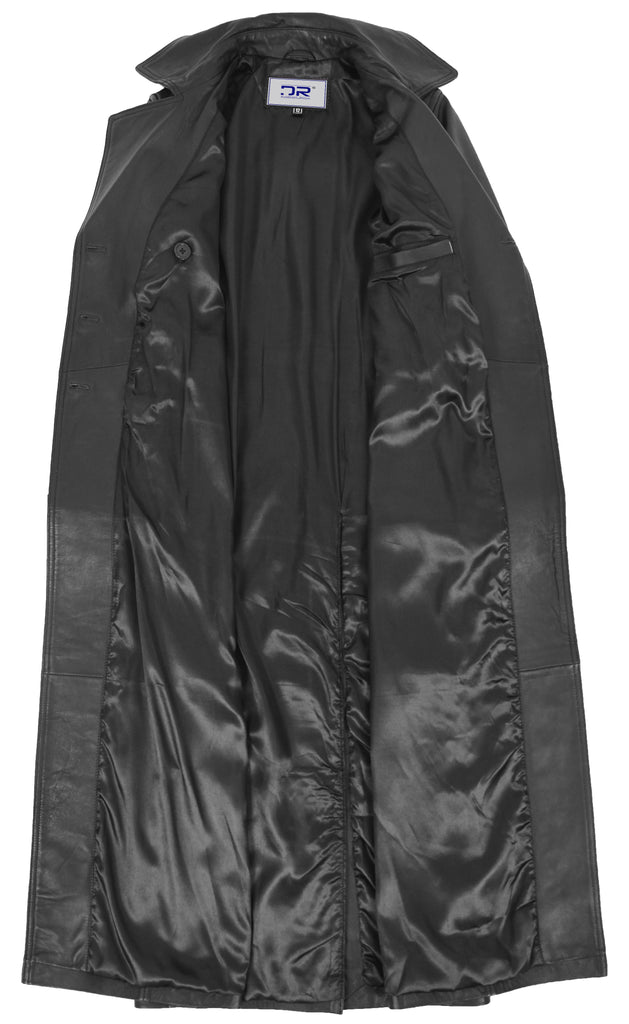 DR242 Women's Leather Full Length Trench Coat Black 7