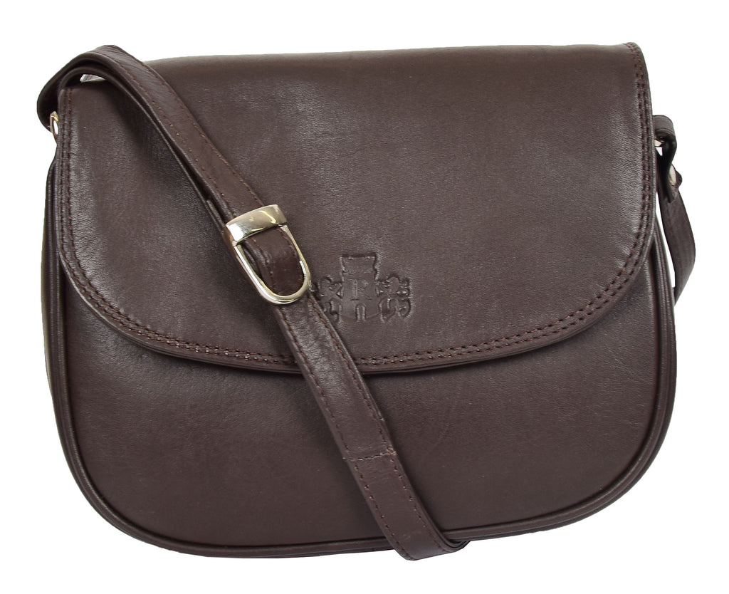 DR459 Women's Leather Cross Body Flap over Bag Brown 3