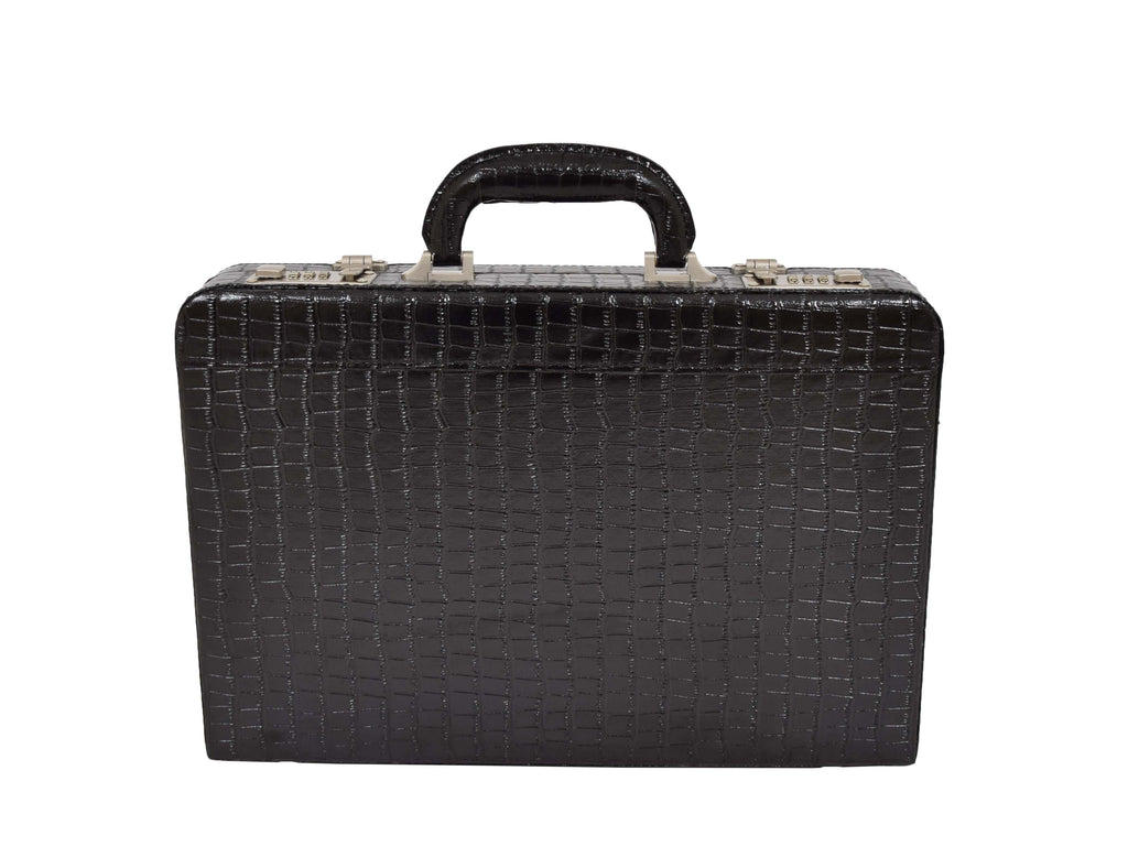 DR485 Croc Print Attache Small Briefcase Classic Faux Leather Bag Black 6