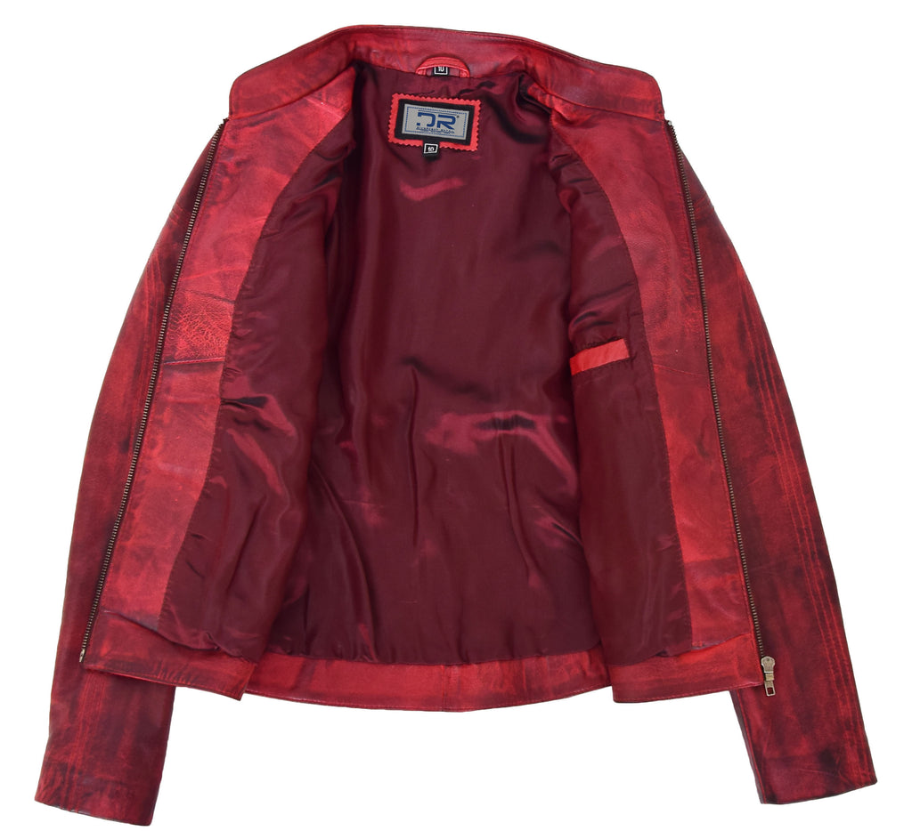 DR200 Ladies Classic Casual Biker Leather Jacket Barn Red 7