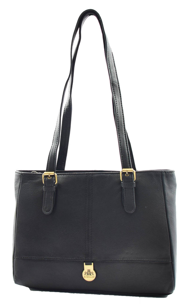 DR462 Women's Real Leather Twin Handle Shoulder Bag Black 4