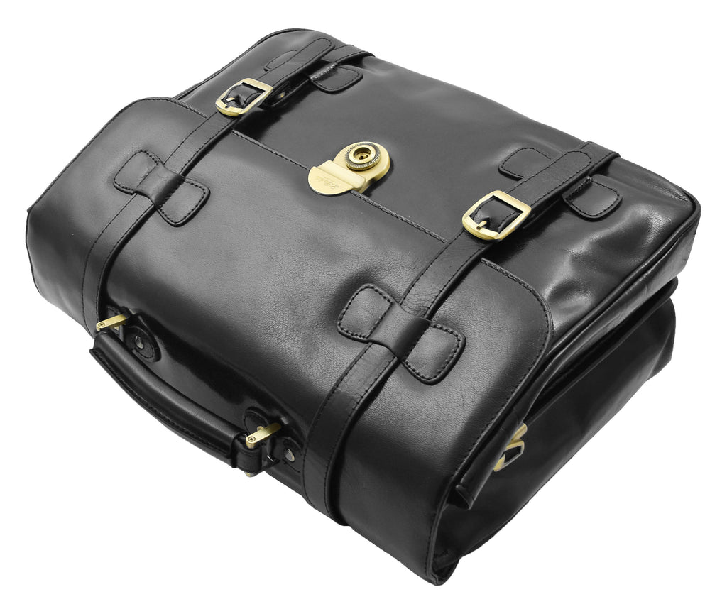DR480 Men's Leather Briefcase Cross Body Bag Black 10