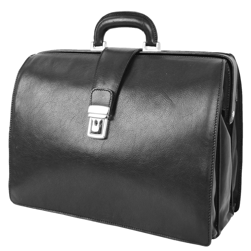 DR479 Real Leather Doctors Briefcase Gladstone Bag Black 6