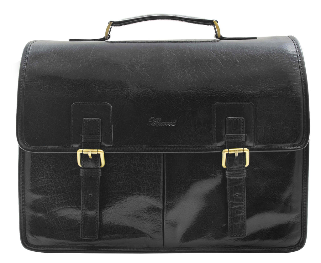 DR296 Men's Leather Briefcase Cross Body Bag Black 8