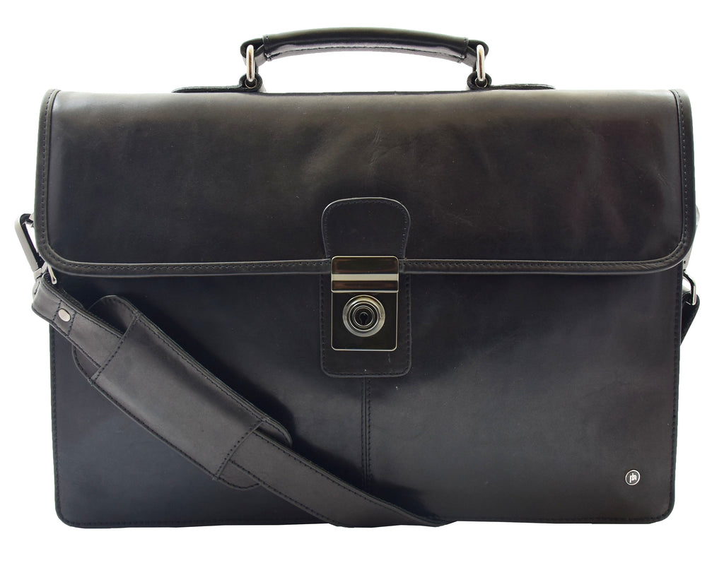 DR331 Men's Leather Slimline Briefcase Business Bag Black 9