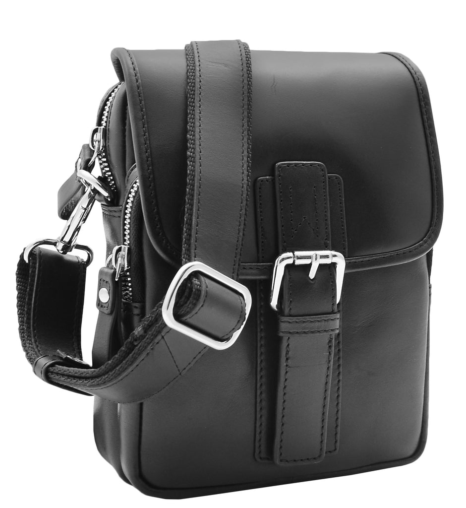 DR386 Men's Smart Crossbody Bag Genuine Leather Messenger Black 4
