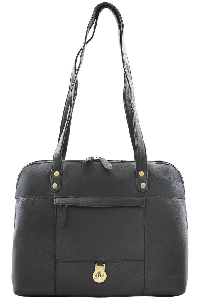 DR461 Women's Real Leather Zip Around Shoulder Bag Black 6