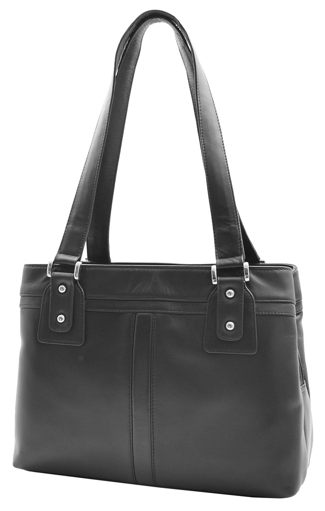 DR385 Women's Leather Mid Size Shopper Handbag Black 6