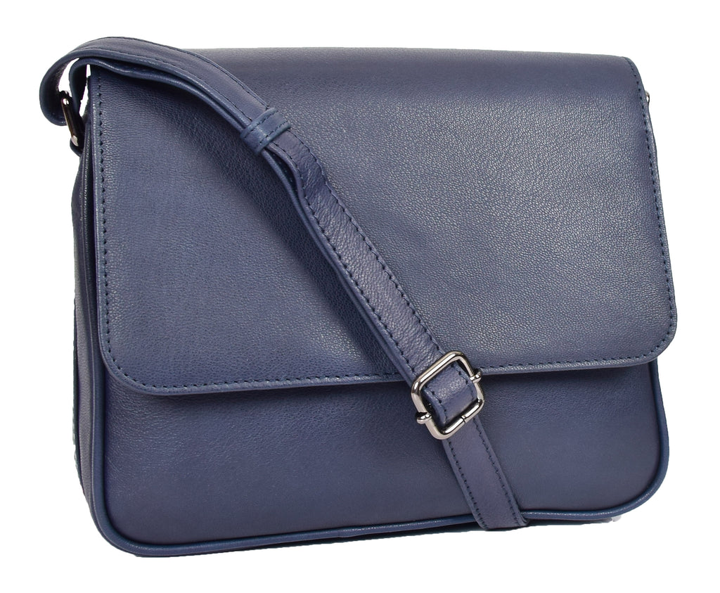 DR350 Women's Leather Cross Body Bag Casual Flap over Organiser Navy 8