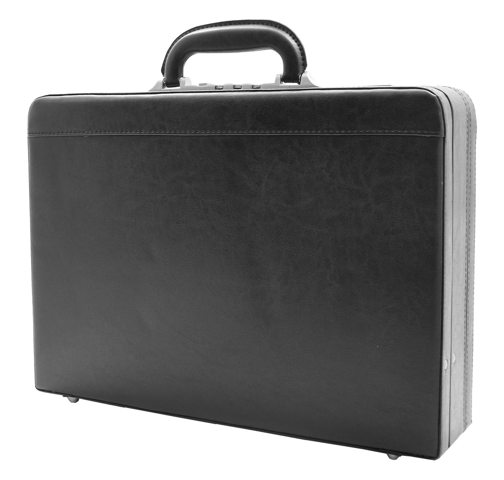 DR496 Attache Briefcase Classic Faux Leather Bag Black Large 3
