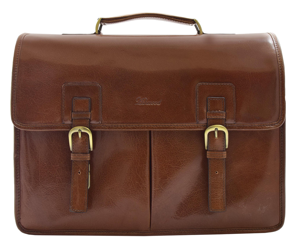 DR296 Men's Leather Briefcase Cross Body Bag Chestnut 4