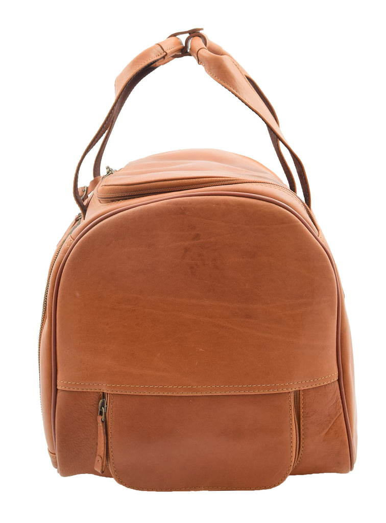 DR294 Real Leather Wheeled Holdall Duffle Bag Tan 5