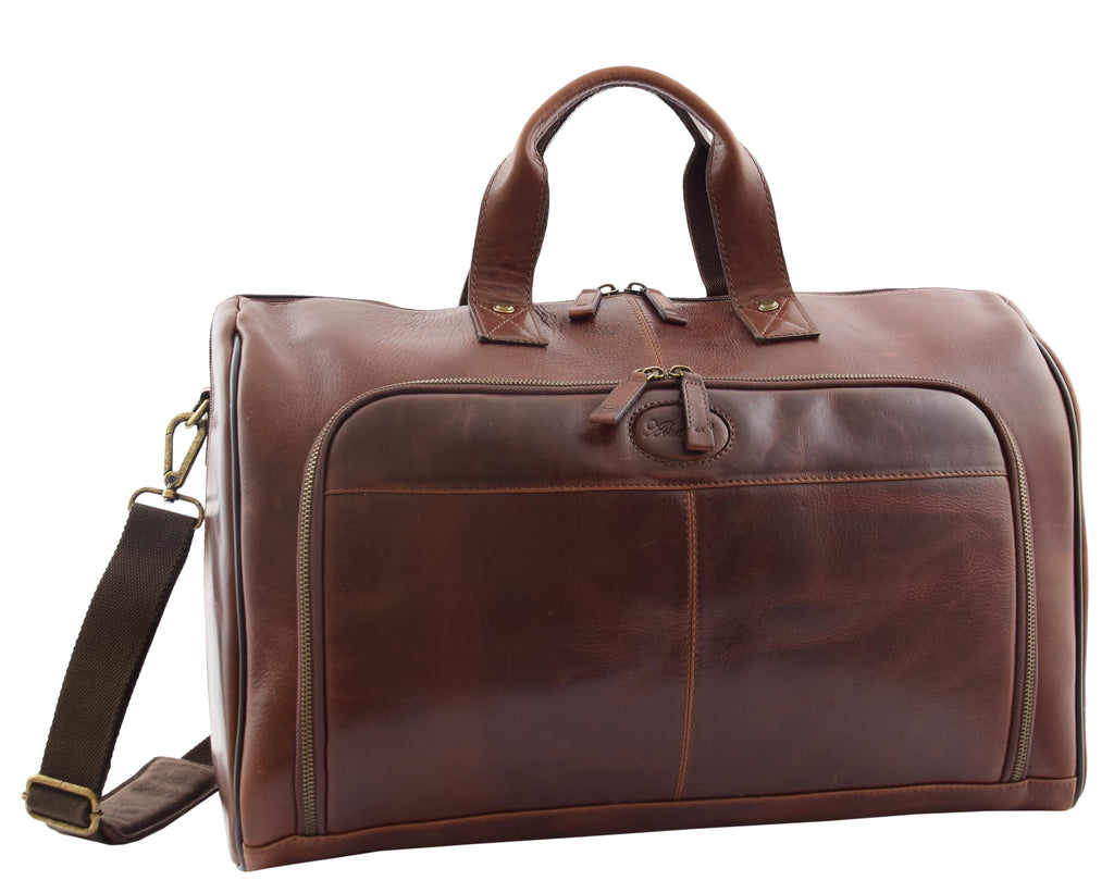 DR292 Genuine Leather Travel Holdall Overnight Bag Brown 8