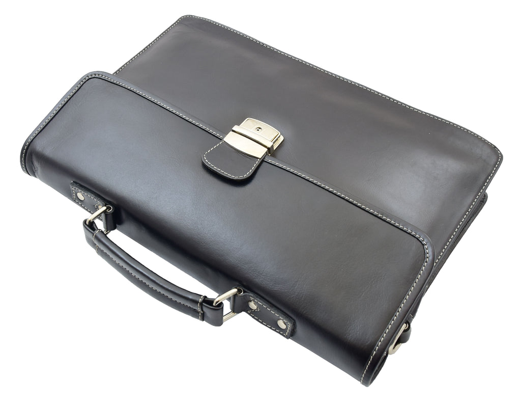 DR321 Men's Leather Slimline Organiser Briefcase Black 7