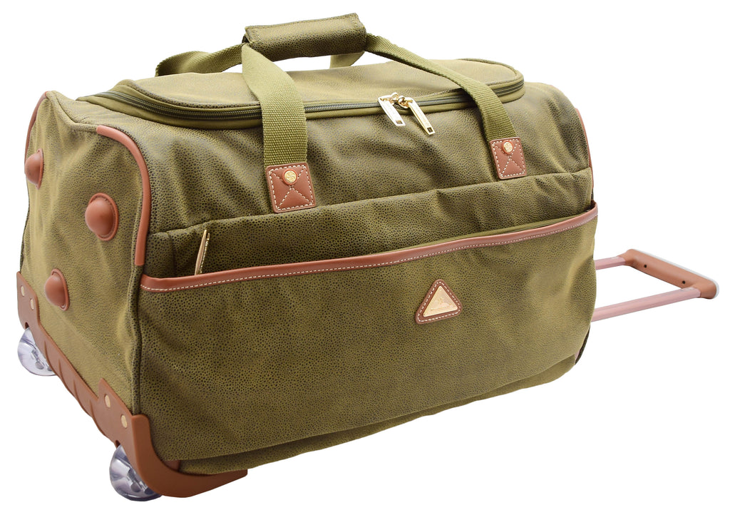 DR484 Faux Leather Mid Size Wheeled Holdall Green 6