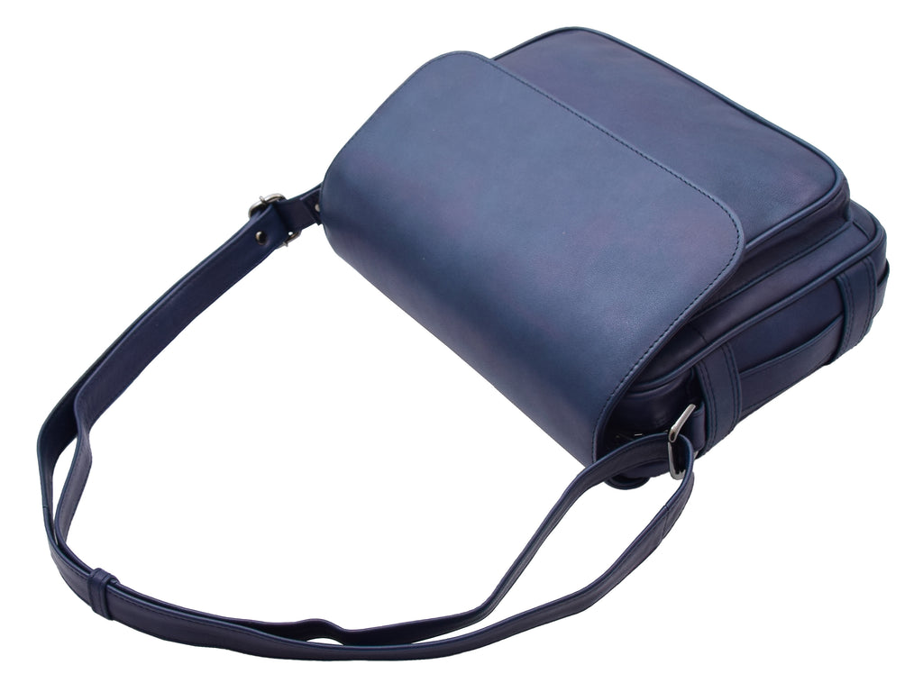 DR353 Women's Leather Cross Body Bag Casual Flap over Organiser Navy 5