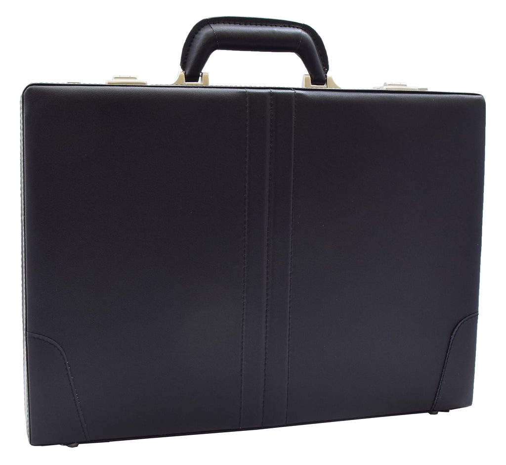 DR483 Faux Leather Briefcase Classic Traditional Attache Black 5