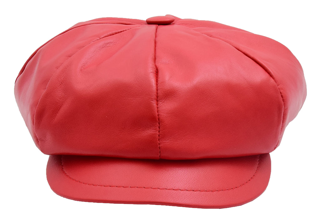 DR399 Women's Real Leather Peaked Cap Ballon Red 5