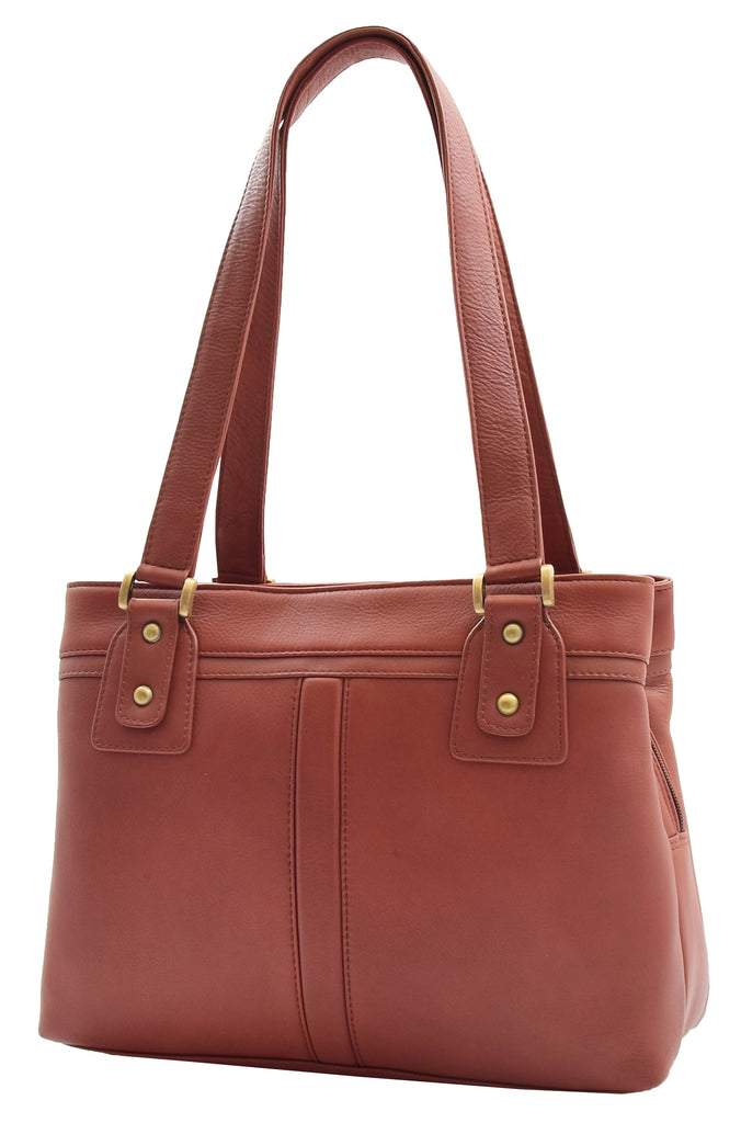 DR385 Women's Leather Mid Size Shopper Handbag Brown 4