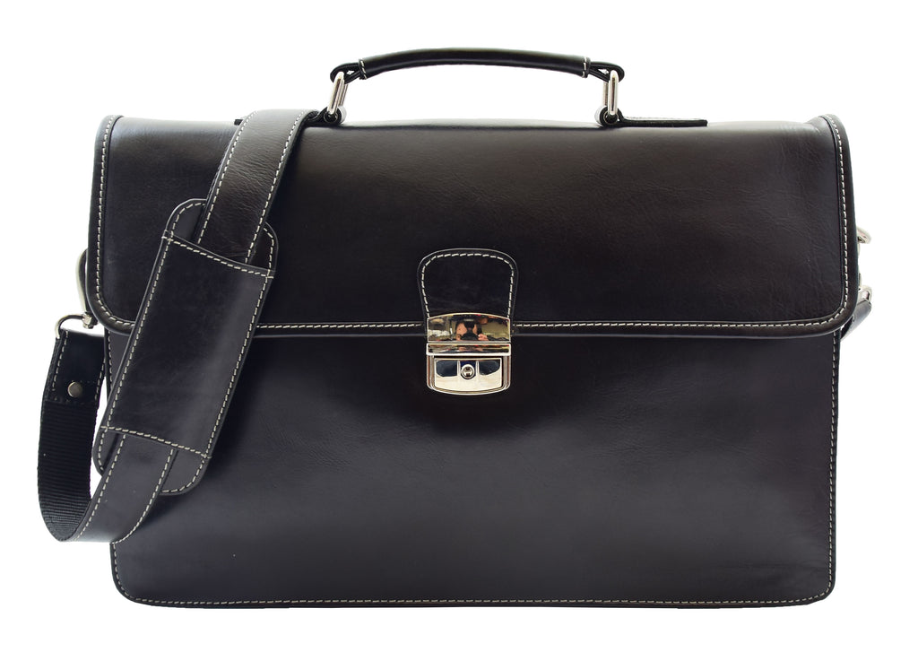 DR321 Men's Leather Slimline Organiser Briefcase Black 8