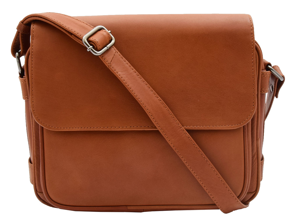 DR353 Women's Leather Cross Body Bag Casual Flap over Organiser Cognac 5