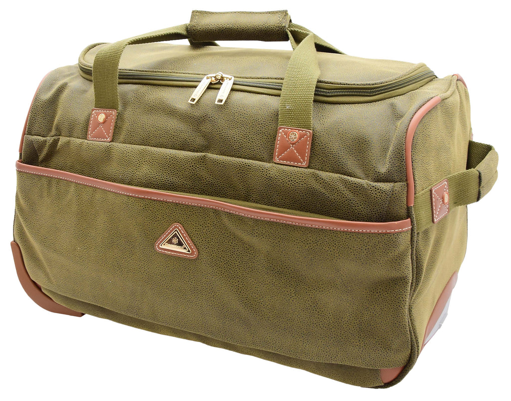 DR484 Faux Leather Mid Size Wheeled Holdall Green 7