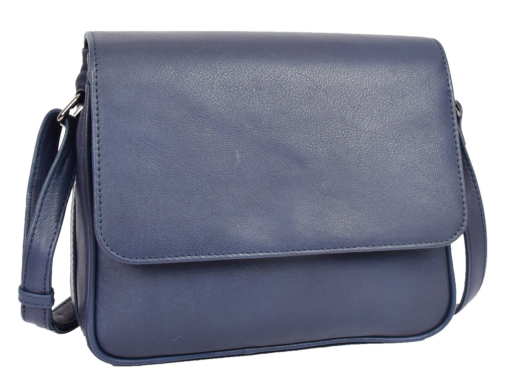 DR350 Women's Leather Cross Body Bag Casual Flap over Organiser Navy 2