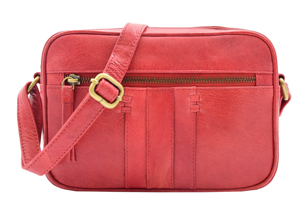 DR345 Women's Real Leather Small Cross Body Bag Red 8