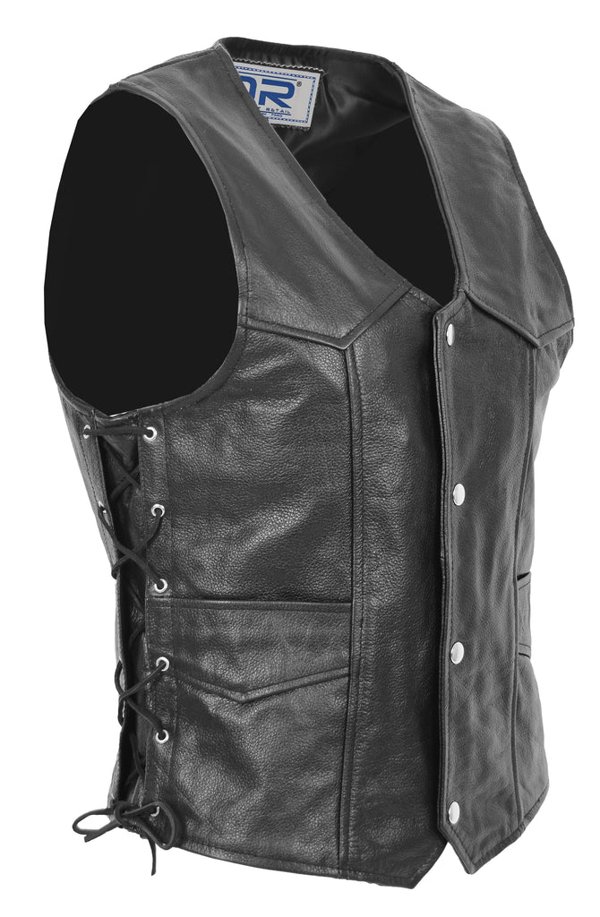 DR165 Men's Vintage Cowboy Leather Waistcoat Black 7