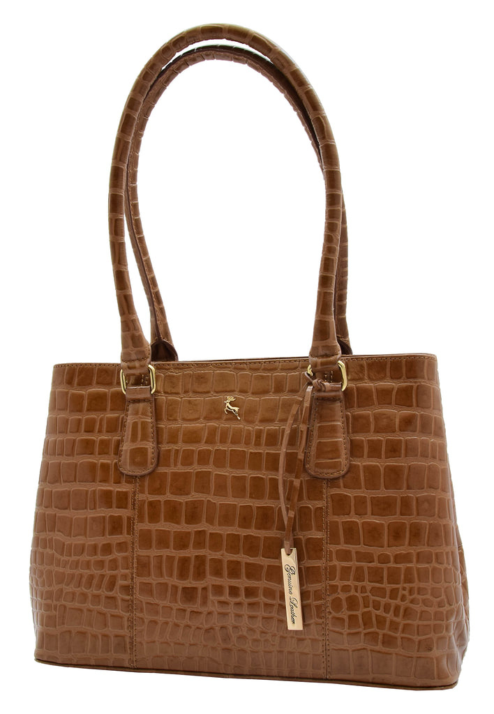 DR299 Women's Hobo Shoulder Leather Bag Beautiful Croc Pint Tan 2